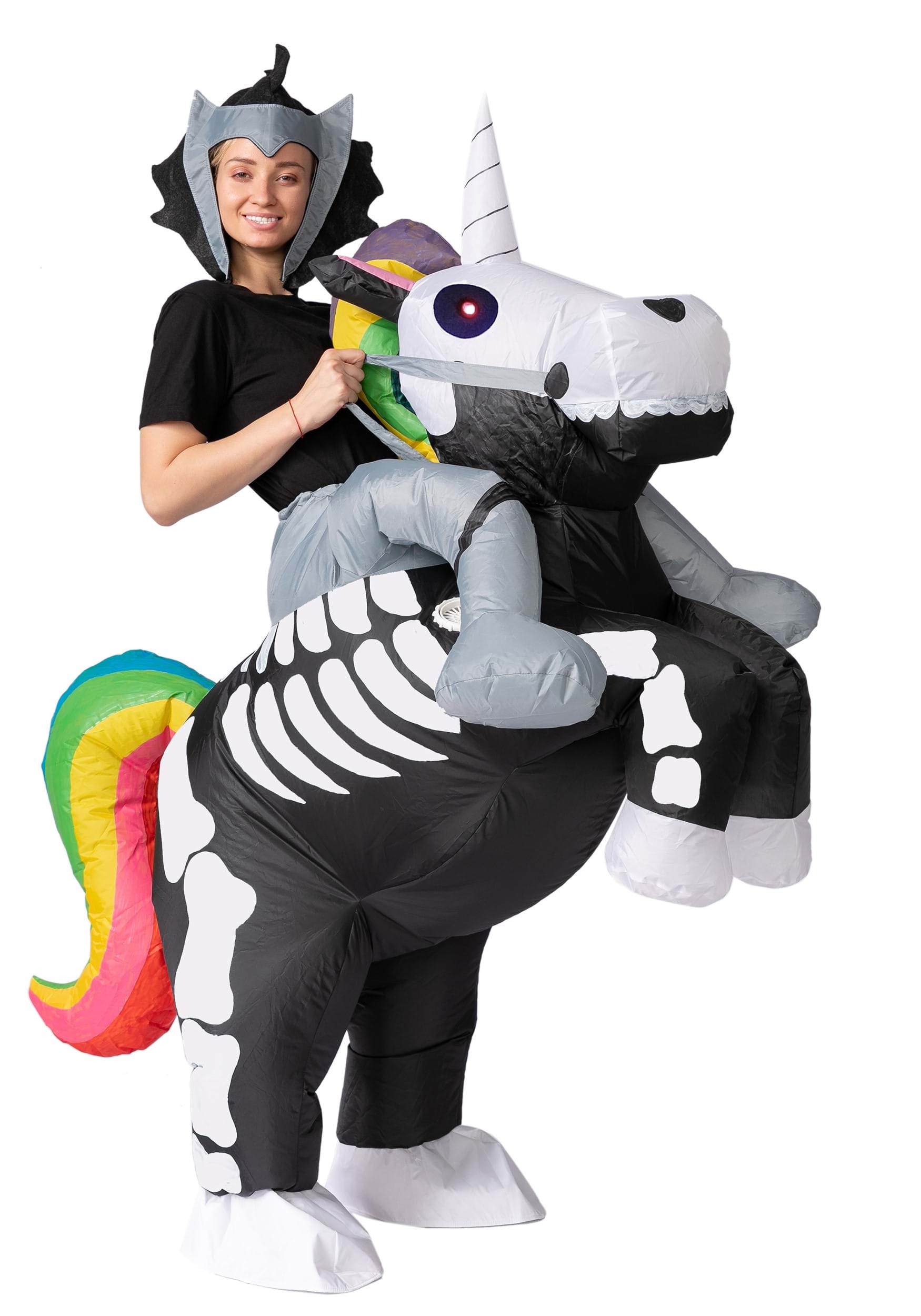 Inflatable Adult Riding-A-Skeleton Unicorn Fancy Dress Costume