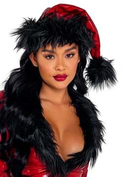 Adult Faux Red Patent with Faux Black Fur Christmas Hat