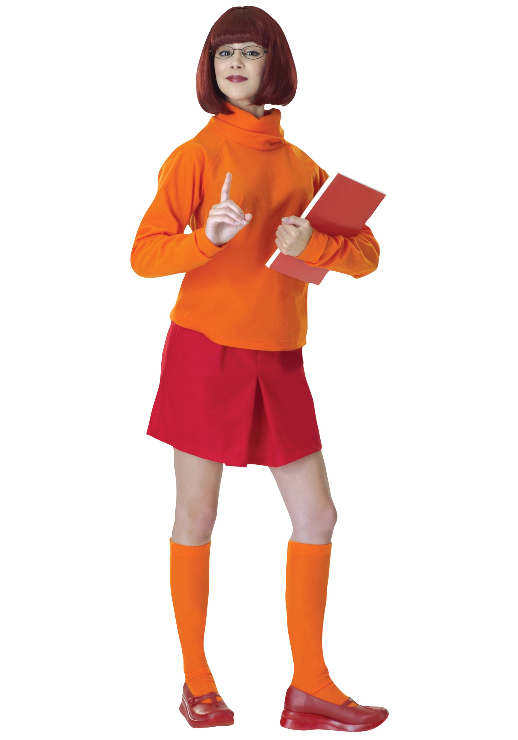 Adult Velma Fancy Dress Costume W/ Wig - Adult Scooby Doo Fancy Dress Costume