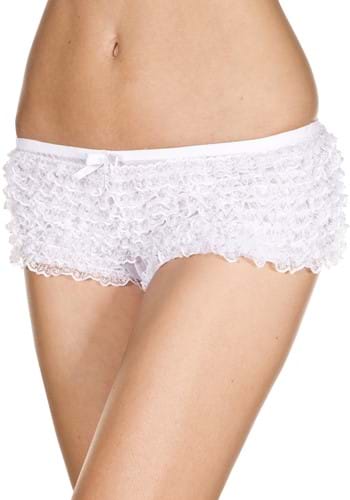 White Micro Lace Ruffle Tanga Shorts for Women