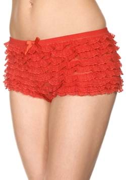 Red Micro Lace Ruffle Tanga Women's Shorts