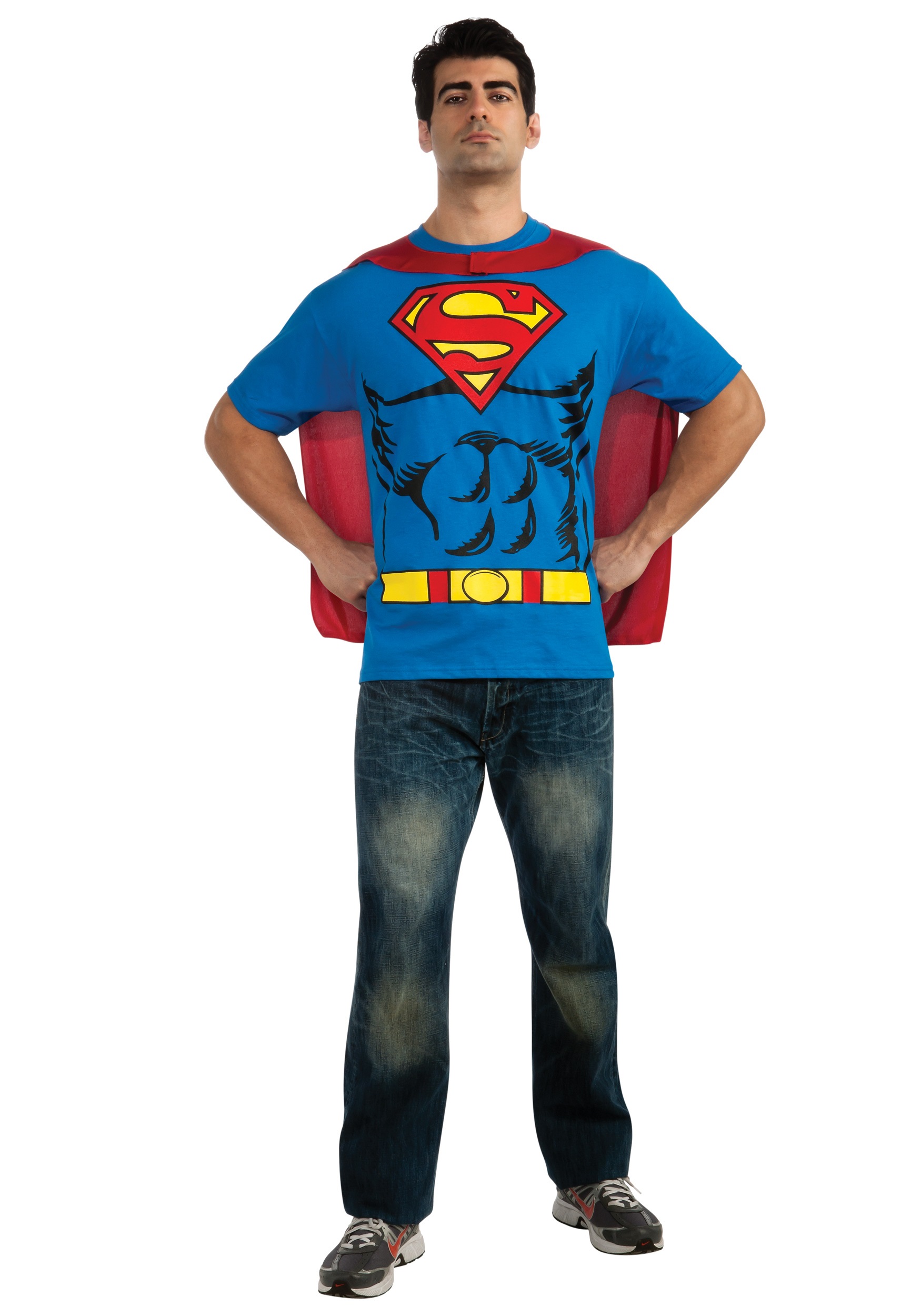 Adult Superman T-Shirt/Cape Fancy Dress Costume , Easy Halloween Fancy Dress Costumes
