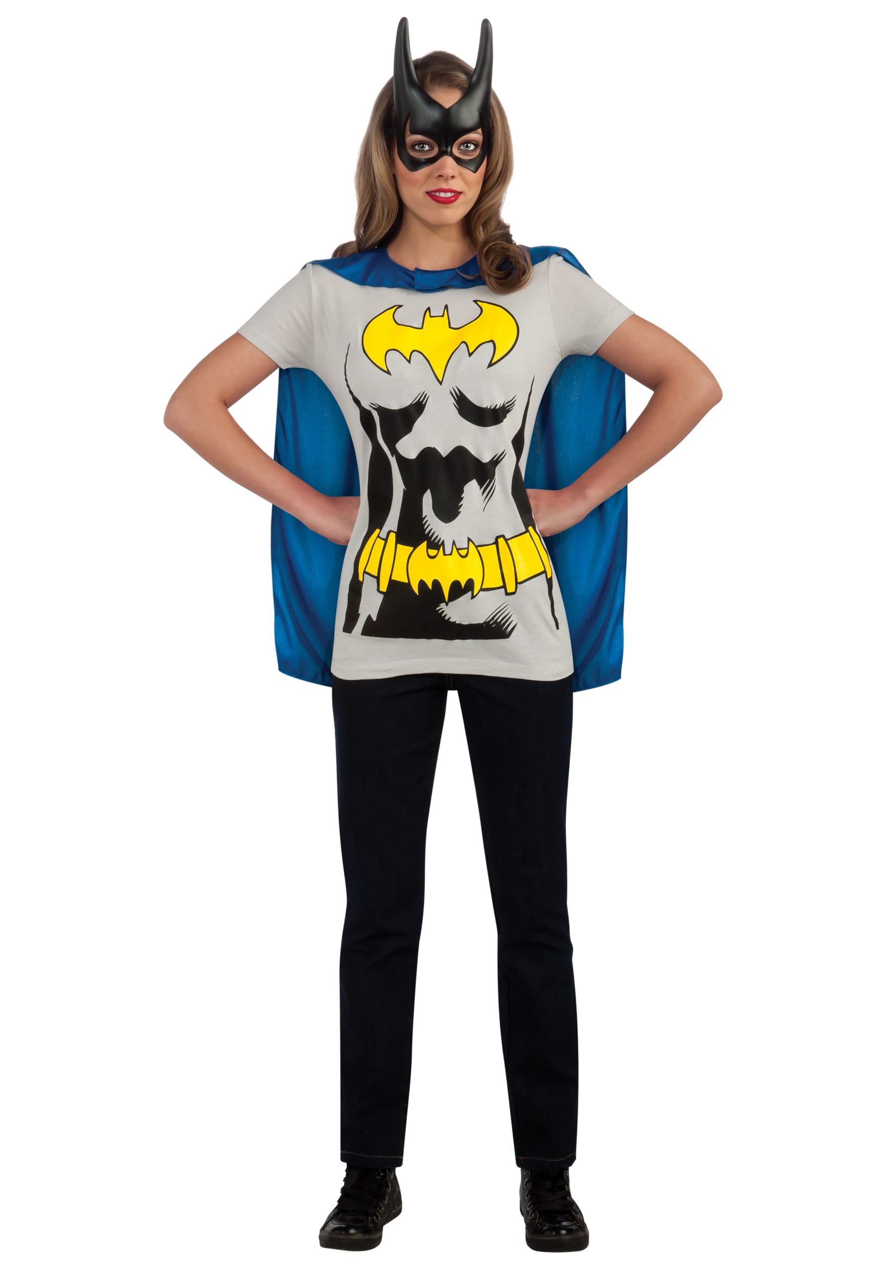 Womens Batgirl T-Shirt With Cape Fancy Dress Costume