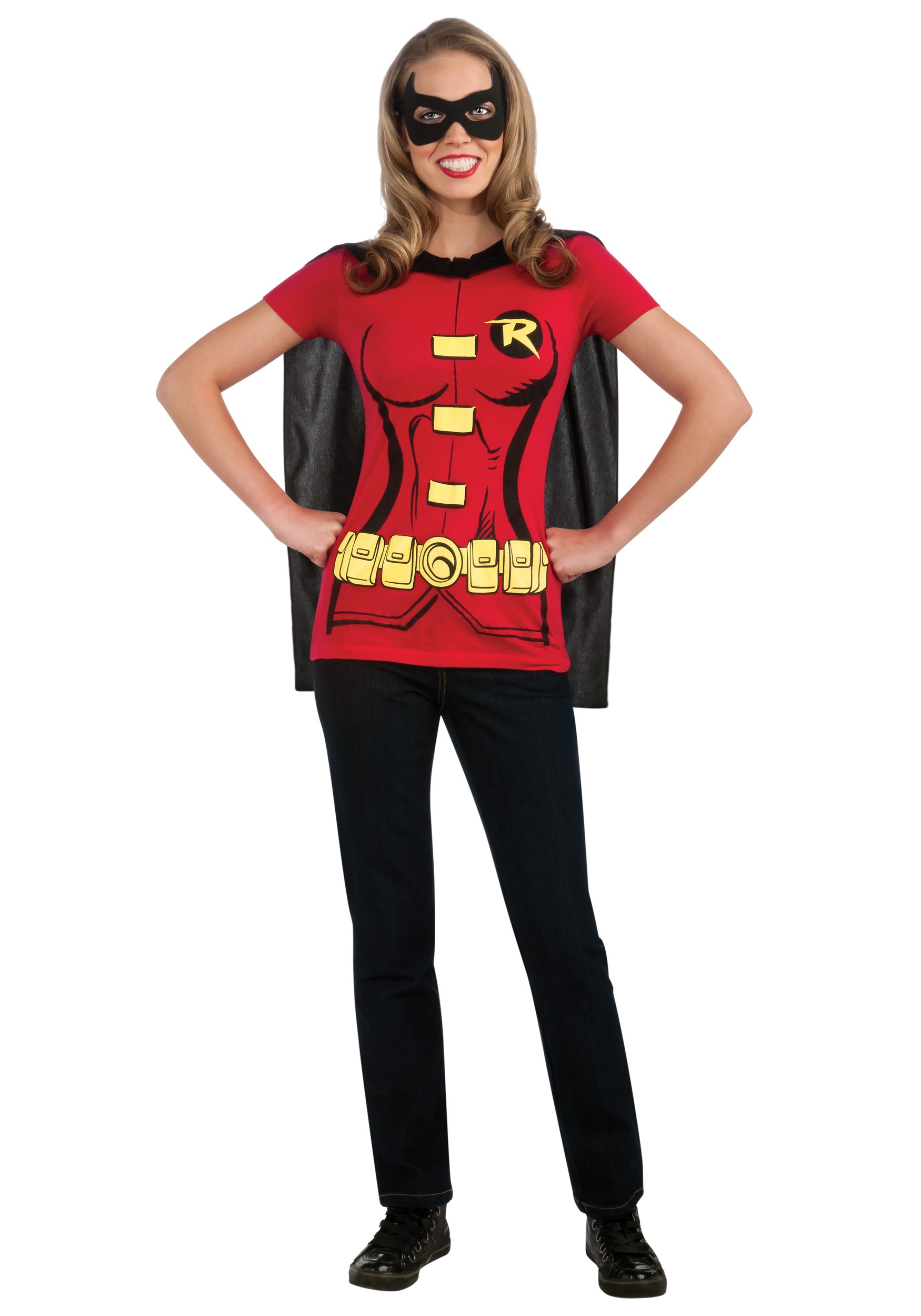 Womens Robin T-Shirt With Cape Fancy Dress Costume